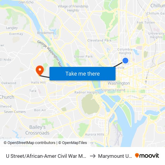 U Street/African-Amer Civil  War Memorial/ Cardozo to Marymount University map