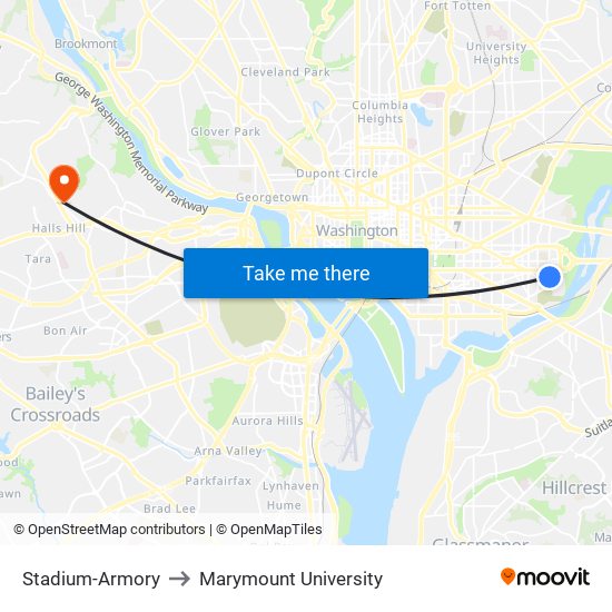 Stadium-Armory to Marymount University map