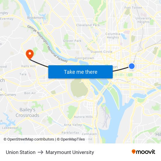 Union Station to Marymount University map
