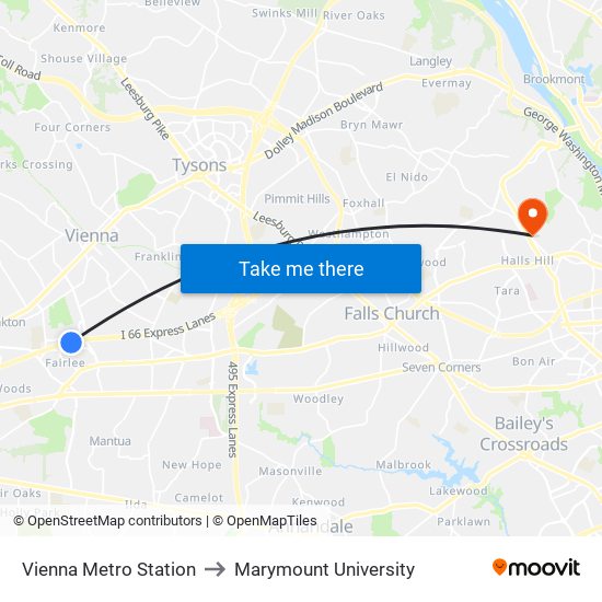 Vienna Metro Station to Marymount University map