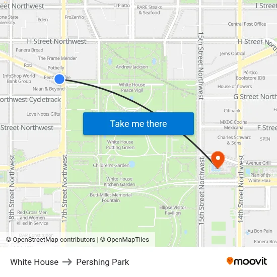White House to Pershing Park map