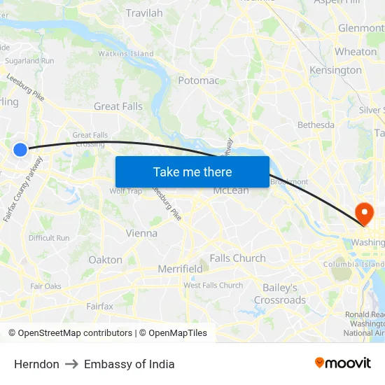 Herndon to Embassy of India map