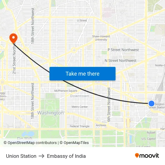 Union Station to Embassy of India map