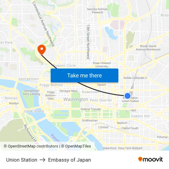 Union Station to Embassy of Japan map