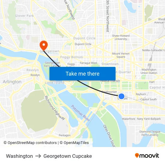 Washington to Georgetown Cupcake map