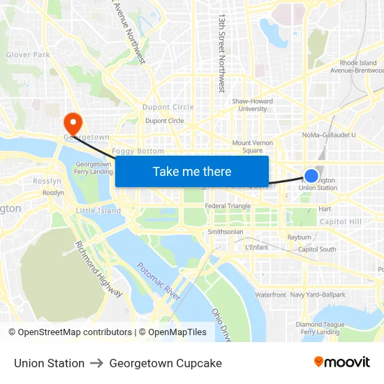 Union Station to Georgetown Cupcake map