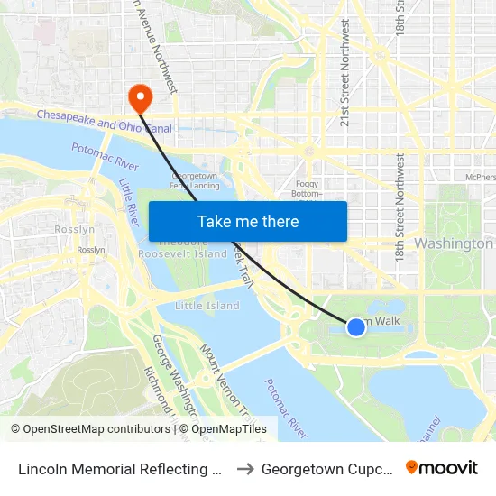 Lincoln Memorial Reflecting Pool to Georgetown Cupcake map
