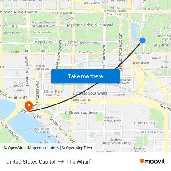 United States Capitol to The Wharf map