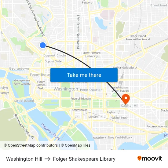 Washington Hill to Folger Shakespeare Library map