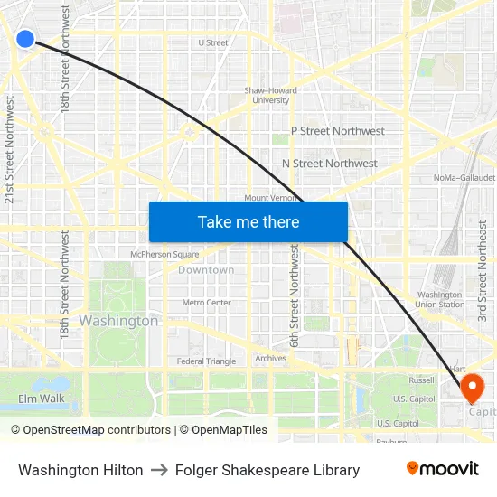 Washington Hilton to Folger Shakespeare Library map