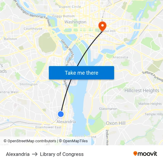 Alexandria to Library of Congress map