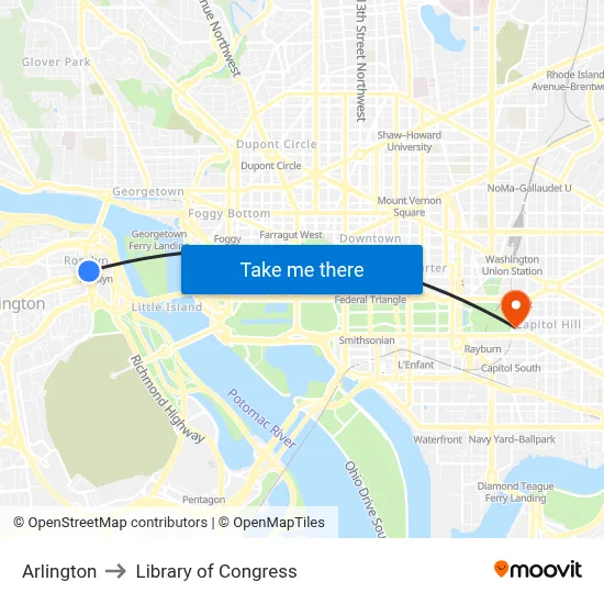 Arlington to Library of Congress map