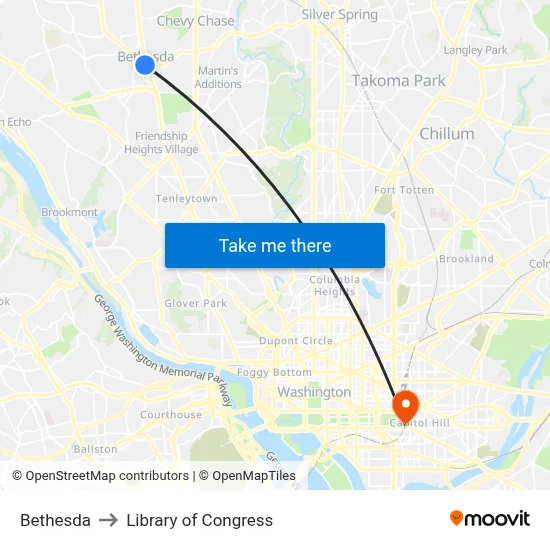 Bethesda to Library of Congress map