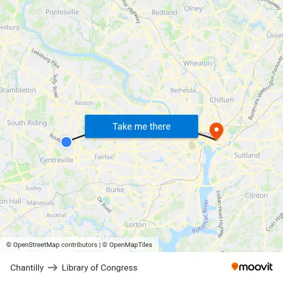 Chantilly to Library of Congress map
