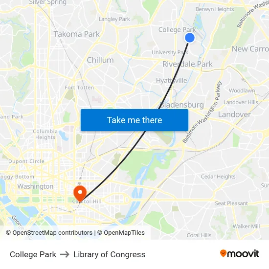 College Park to Library of Congress map