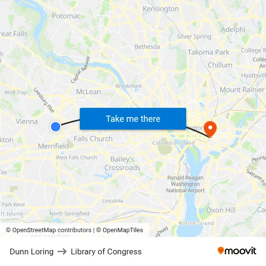 Dunn Loring to Library of Congress map