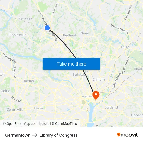 Germantown to Library of Congress map