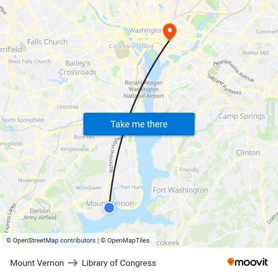 Mount Vernon to Library of Congress map