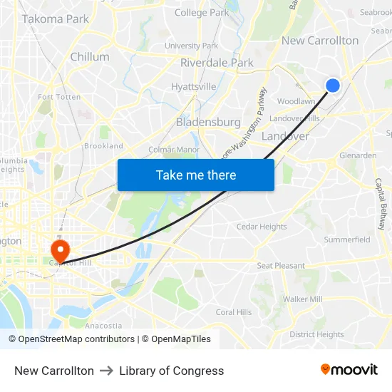 New Carrollton to Library of Congress map