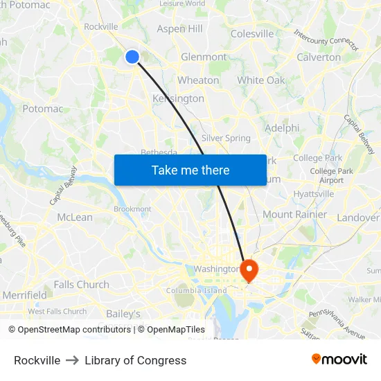 Rockville to Library of Congress map