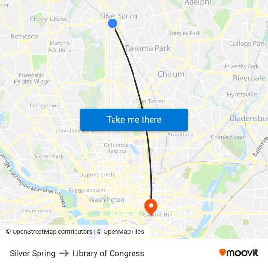 Silver Spring to Library of Congress map