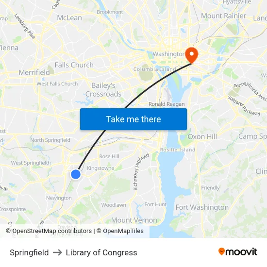 Springfield to Library of Congress map