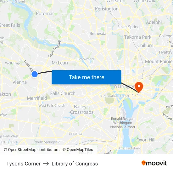 Tysons Corner to Library of Congress map