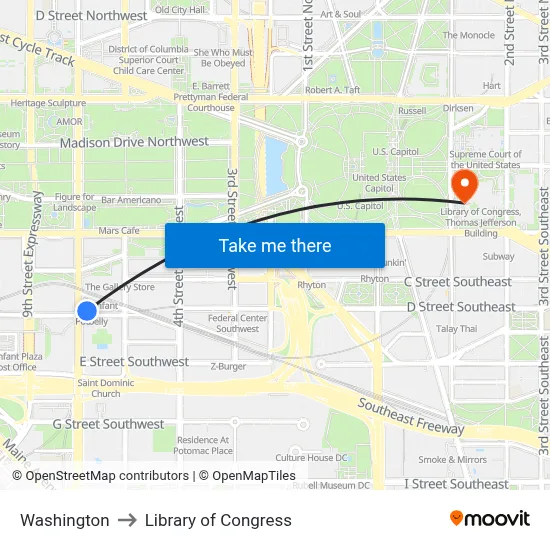 Washington to Library of Congress map