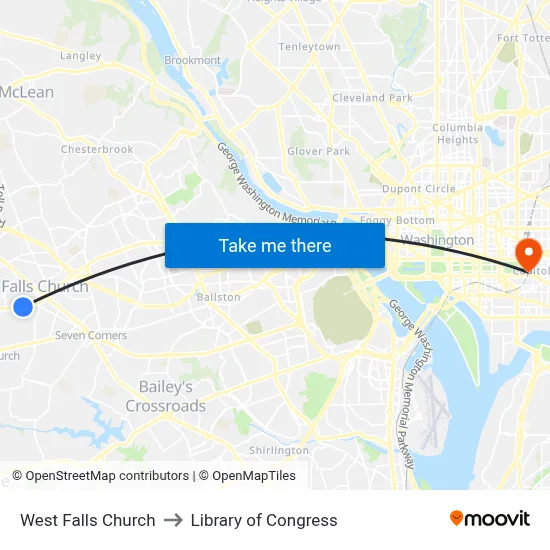 West Falls Church to Library of Congress map