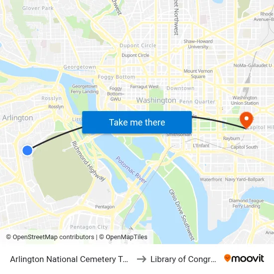 Arlington National Cemetery Tours to Library of Congress map