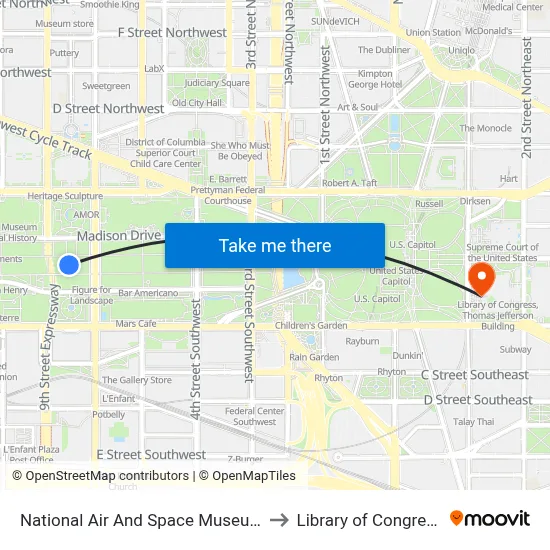 National Air And Space Museum to Library of Congress map