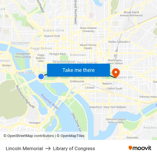 Lincoln Memorial to Library of Congress map
