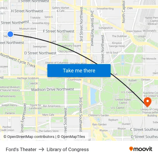 Ford's Theater to Library of Congress map