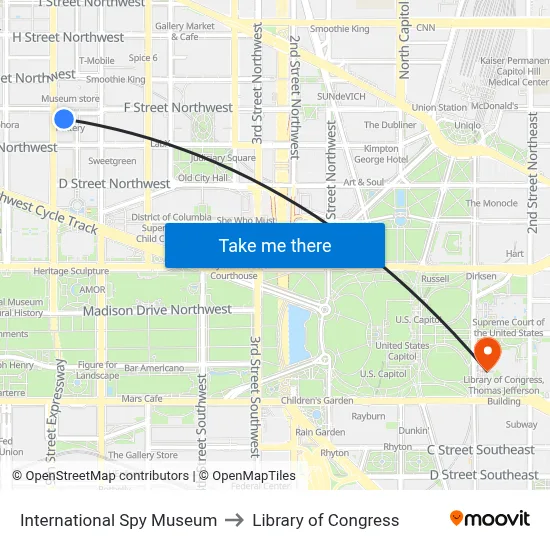 International Spy Museum to Library of Congress map