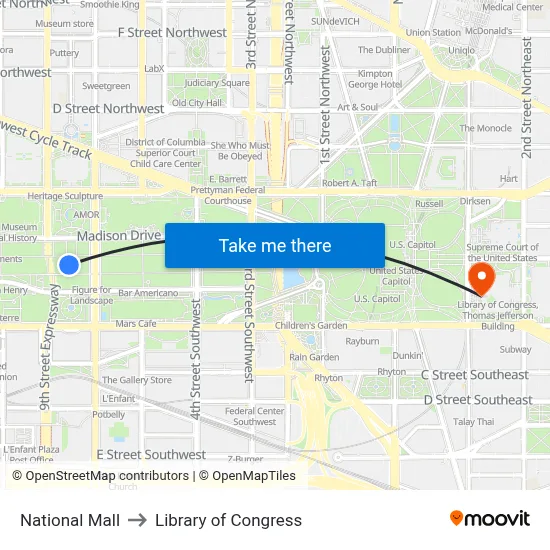 National Mall to Library of Congress map
