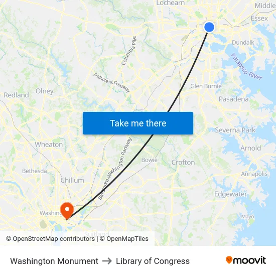 Washington Monument to Library of Congress map