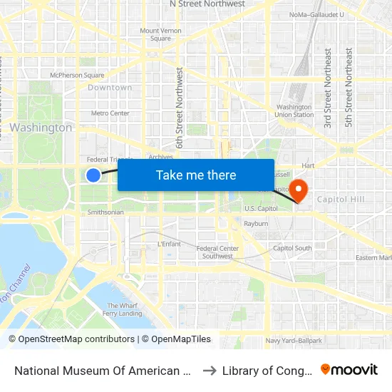 National Museum Of American History to Library of Congress map