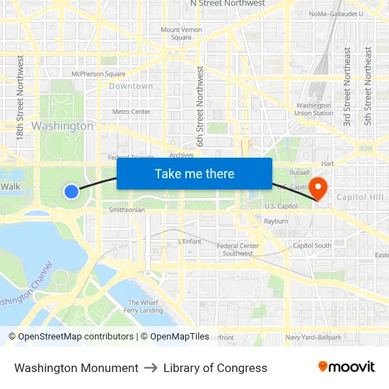 Washington Monument to Library of Congress map