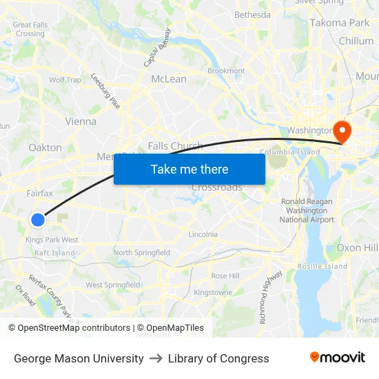 George Mason University to Library of Congress map