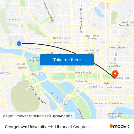 Georgetown University to Library of Congress map