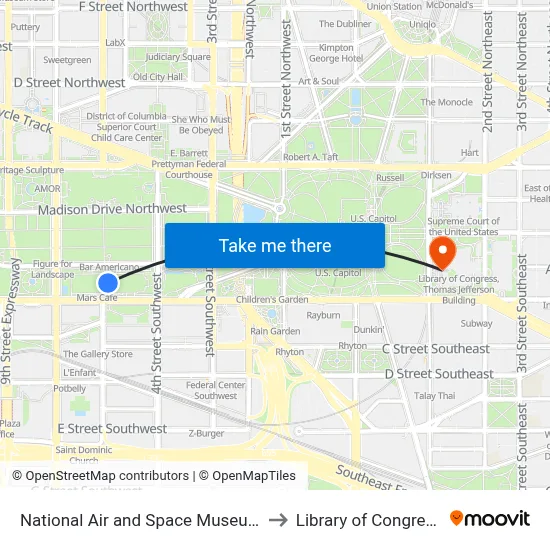 National Air and Space Museum to Library of Congress map