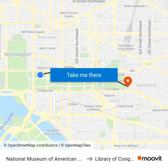 National Museum of American History to Library of Congress map