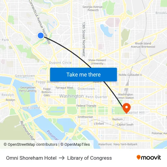 Omni Shoreham Hotel to Library of Congress map