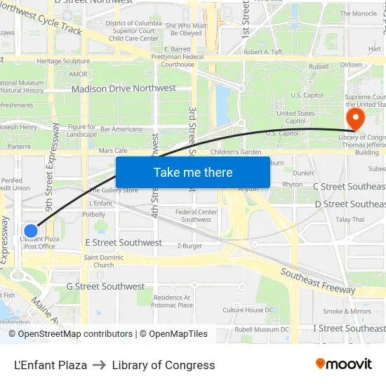 L'Enfant Plaza to Library of Congress map