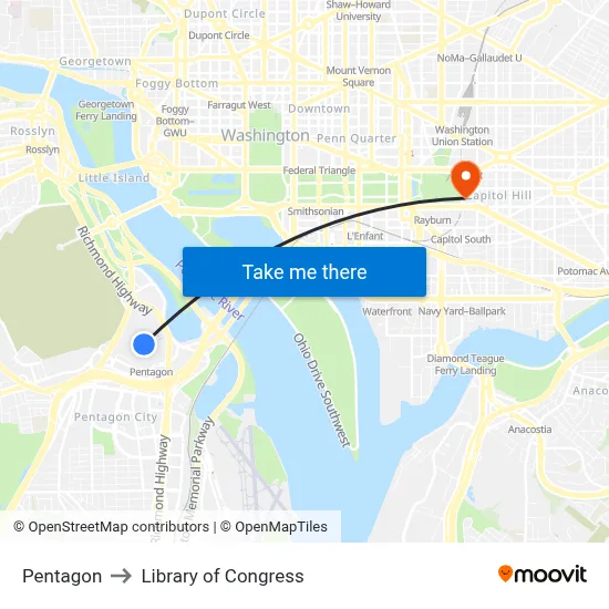 Pentagon to Library of Congress map