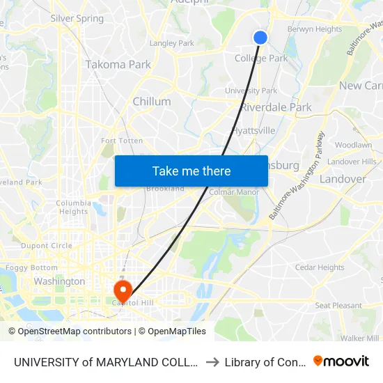 UNIVERSITY of MARYLAND COLLEGE PARK to Library of Congress map