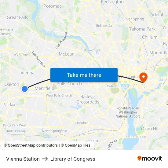 Vienna Station to Library of Congress map