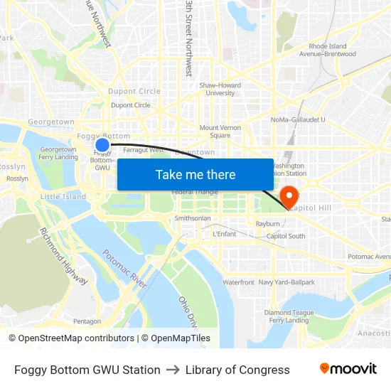 Foggy Bottom GWU Station to Library of Congress map