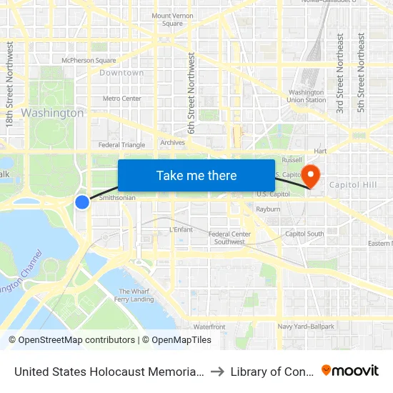United States Holocaust Memorial Museum to Library of Congress map