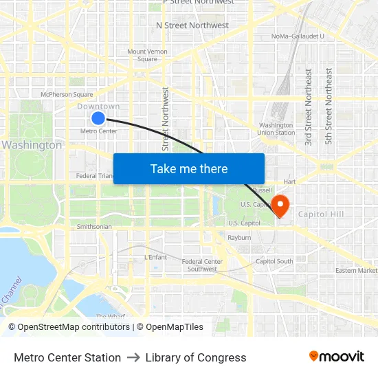 Metro Center Station to Library of Congress map